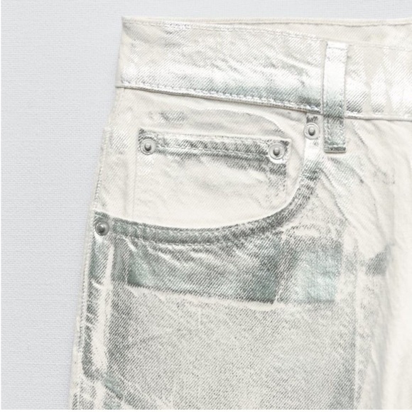 NWT Zara The Boy Boy Fit In Silver Jeans Metallic Blogger Favorite Sz 6 - Picture 5 of 16